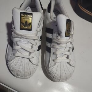 Adidas Kids White Sneakers with Black Stripes